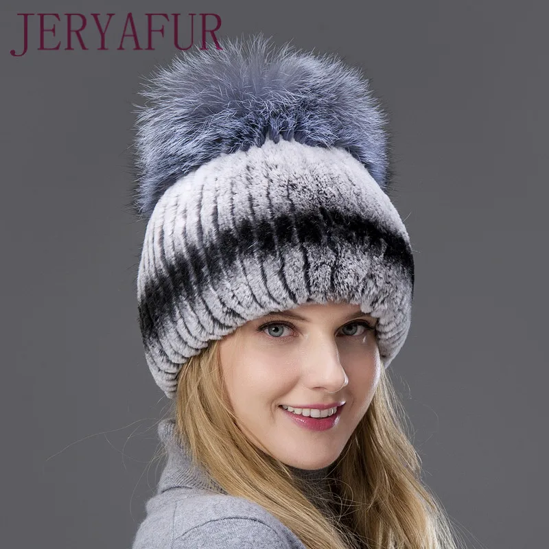 COLOR2 Heisser Verkauf модные уличные зимние теплые шапки Frauen Kaninchenfell Vertikale Weben hut Mit Fuchspelz Auf Der Oberseite Und Kan - Цвет: COLOR2