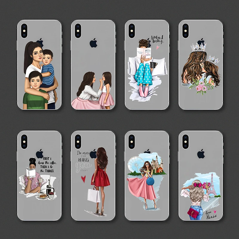

Cute Cartoon Baby Girl Queen Phone Case For iPhone X XS Max XR 6 6S Plus Soft edge Colorful Pattern Soft TPU Shell For iPhone X