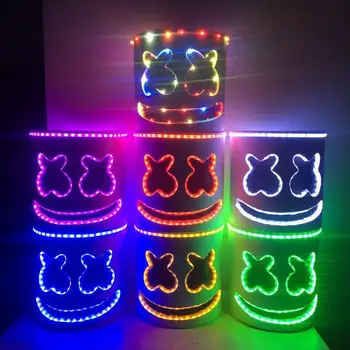

LED Light Marshmello Mask Cosplay DJ Music Masks Disco Bar Masquerade Party Prop Halloween Cosplay LED Luminous Full Head Helmet