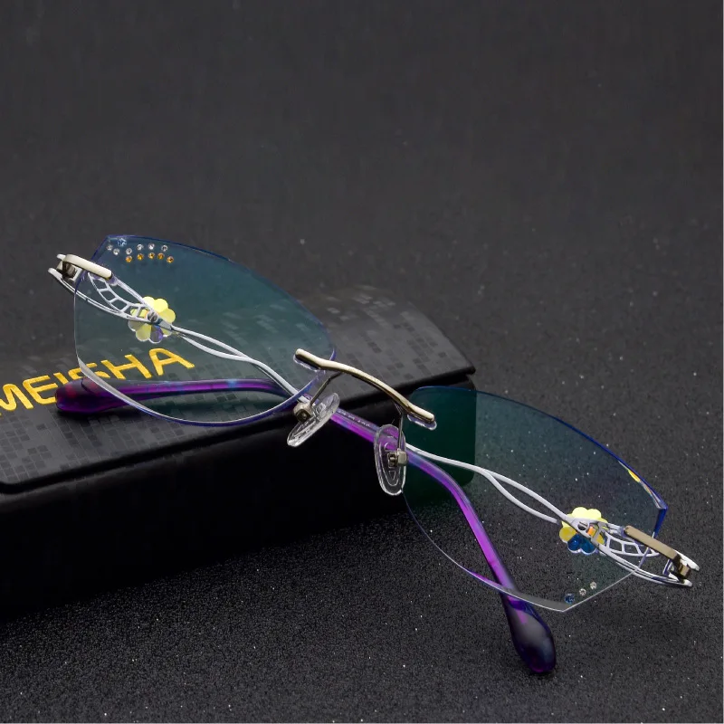 Новые алмазные очки, женская мода, очки с оправой из чистого титана, Безвинтовые очки