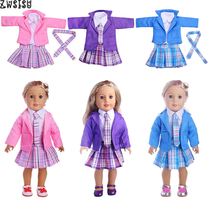 女の子のための人形の服 3色ピース セット ネクタイtシャツコートスカート靴 18インチのアメリカ人と43 Cmの新生児人形の女の子の世代 18 Inch Dolls Sets American Girl Doll Setsamerican Girl Set Aliexpress