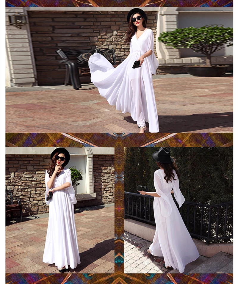 Женское летнее шифоновое длинное пляжное платье в пол Vestidos Boho, элегантное богемное платье с рукавом размера плюс вечерние платья