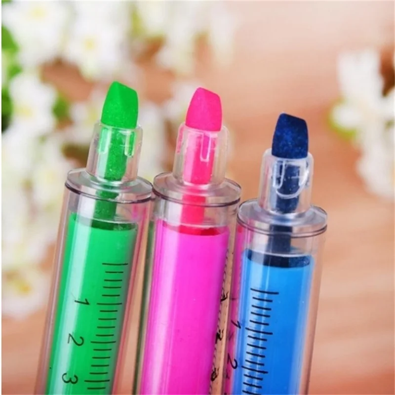 6pcs Syringe Highlighter Pen Plastic School Office Nurse Doctor Student Novelty