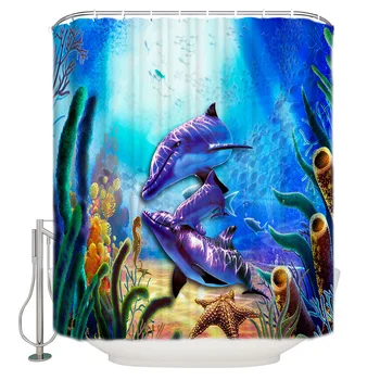 

Vintage Mordern Design Printed Bath Curtain Dolphin Undersea Seaworld Shower Curtain Polyester Fabric 3d Curtains For Bathroom