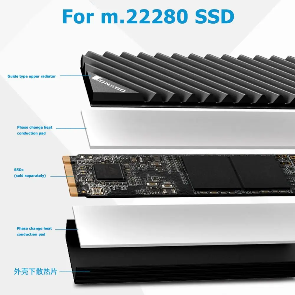 M2 SSD NVMe Aluminum Heatsink with Thermal Pad for Desktop PC Accessories Jonsbo M2 2280 Solid State Hard Disk aluminum heatsink radiator