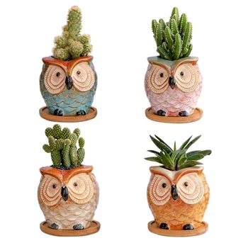 

4pcs Ceramic Durable Decorative Plant Pots Office Home Living Room