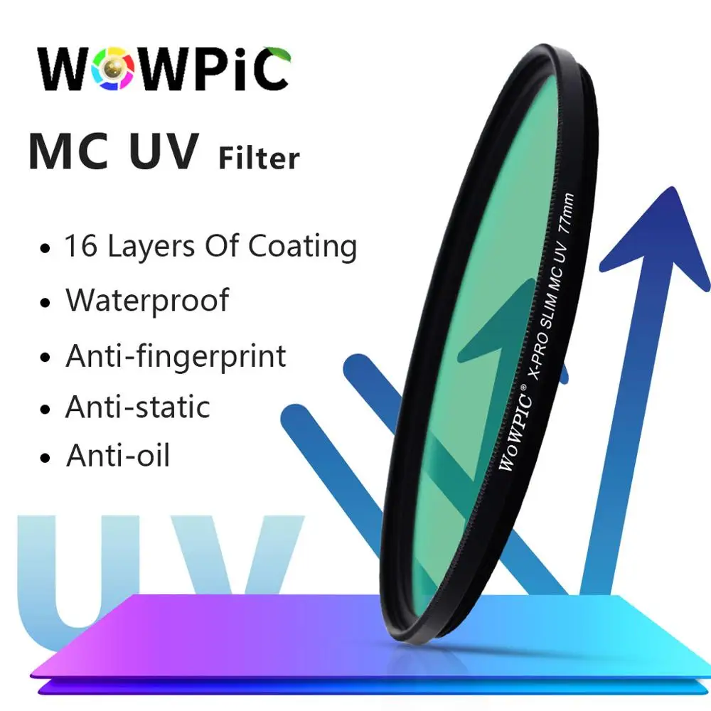 WOWPIC MC УФ фильтр 49 52 55 мм 58 62 67 72 77 82 супер тонкий зеленый Muticoating 16 слоев защитное