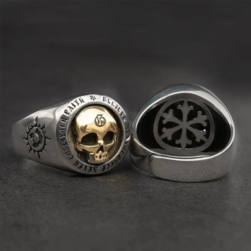 

Fashion Bright Silver Punk Skull Ring for Women Men Jewelry Gothic Biker Rings Party Gift Crystal Rings Male Cool Accessories