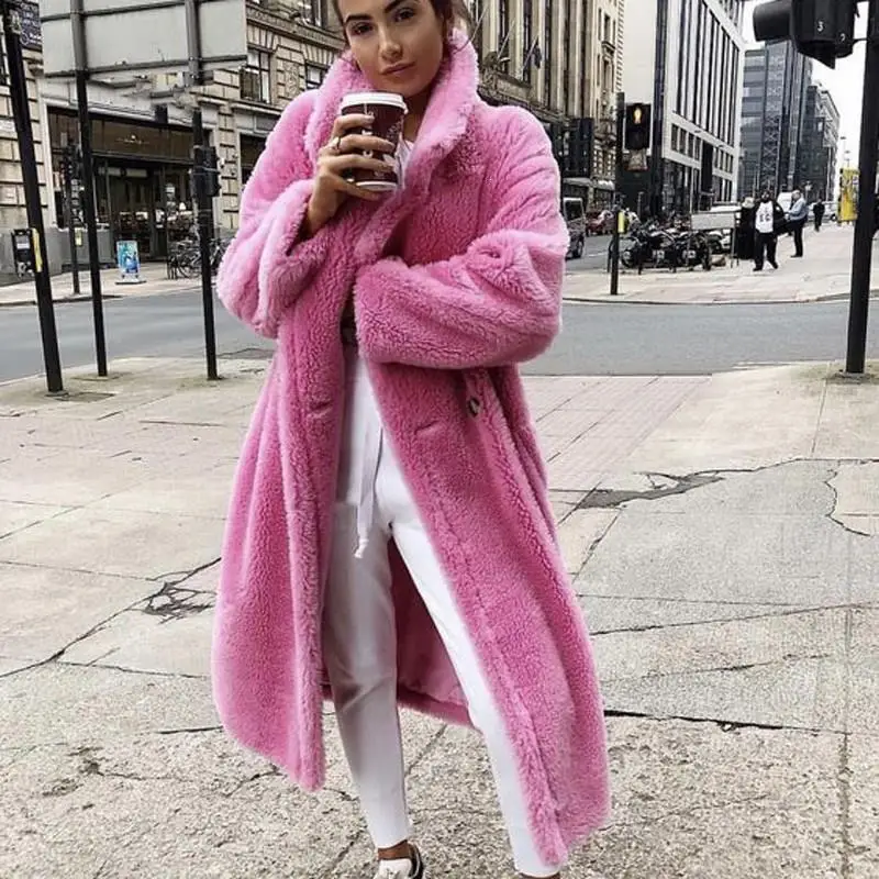 Winter Women Faux Rabbit Fur Coat Long Fur Coat Loose Lapel Overcoat Batwing Sleeve Plus Size Female Thick Warm Plush Coats