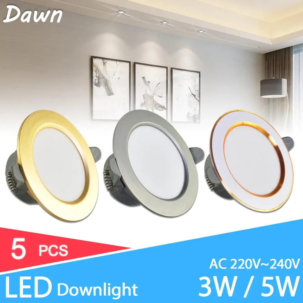 5Pcs Downlight 3W 5W 3000k 4000k 6500k led Downlight AC 220V-240V led Downlight Kitchen living room Indoor recessed downlight