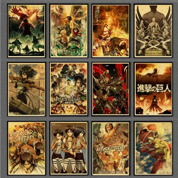 

Vintage Poster Anime Attack on Titan Retro Posters and Prints Art For Home/Living Room/Bar Wall sticker Decals Painting
