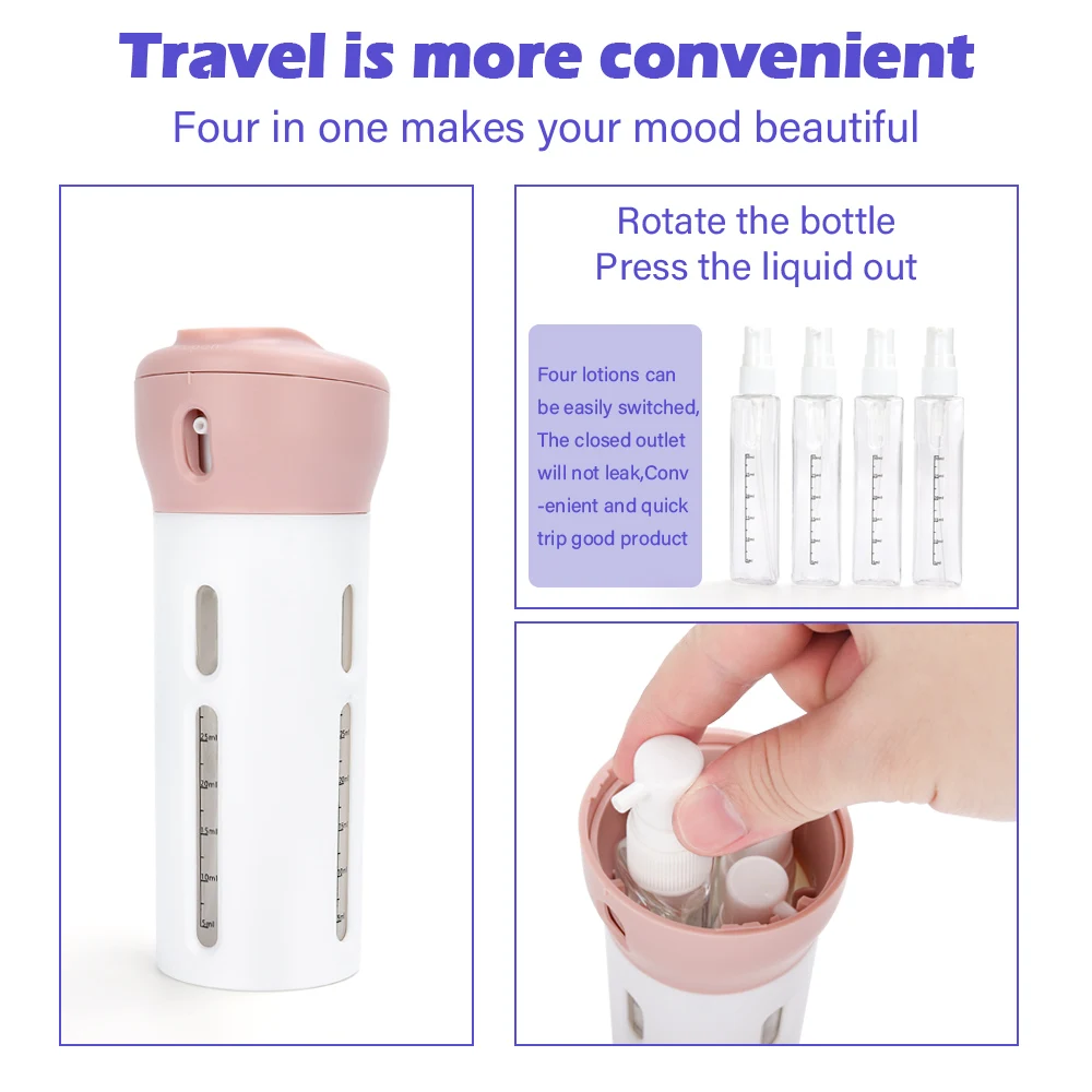 4 in 1 Travel Bottles Set Organized Leak Proof Toiletries Refillable Liquid/Lotion/Cream Container Kit Spray Bottle Makeup Tools