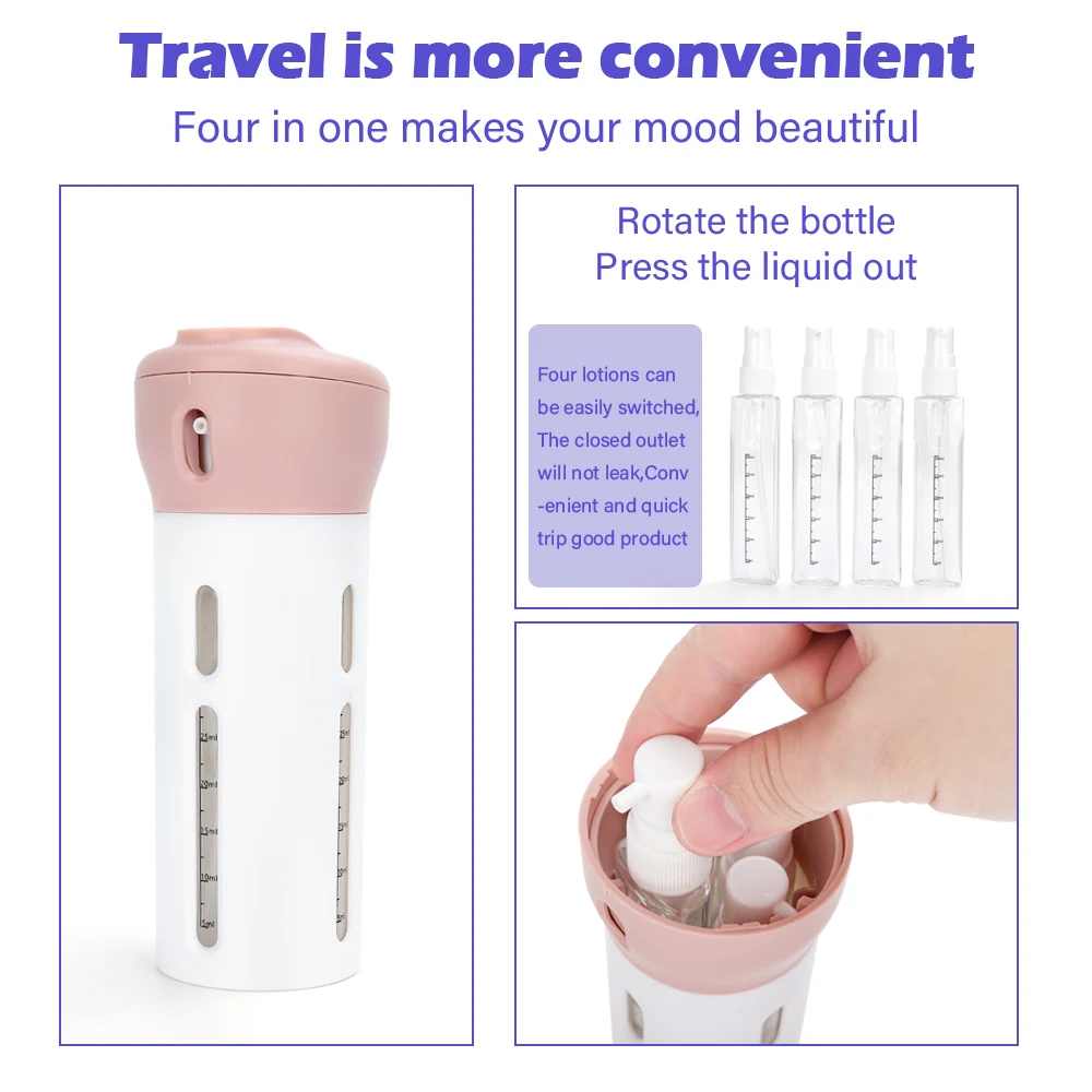 4 in 1 Travel Bottles Set Organized Leak Proof Toiletries Refillable Liquid Lotion Cream Container Kit 4