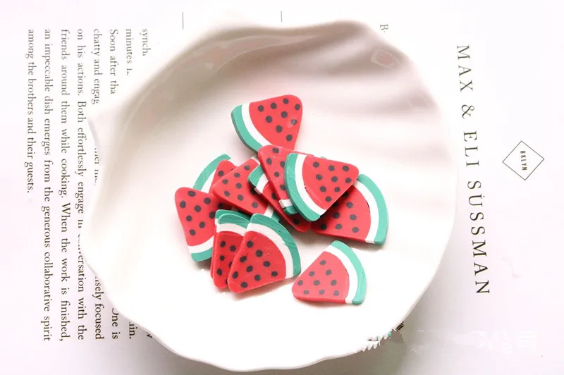 watermelon 20 шт Лизуны в виде фруктов ломтик для слизи DIY декоративные шпильки для волос - Цвет: watermelon