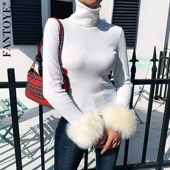 

FANTOYE Winter Knitted Turtleneck Slim Sweater Women Long Sleeve Casual Christmas Sweater New Elastic White Pullover Streetwear