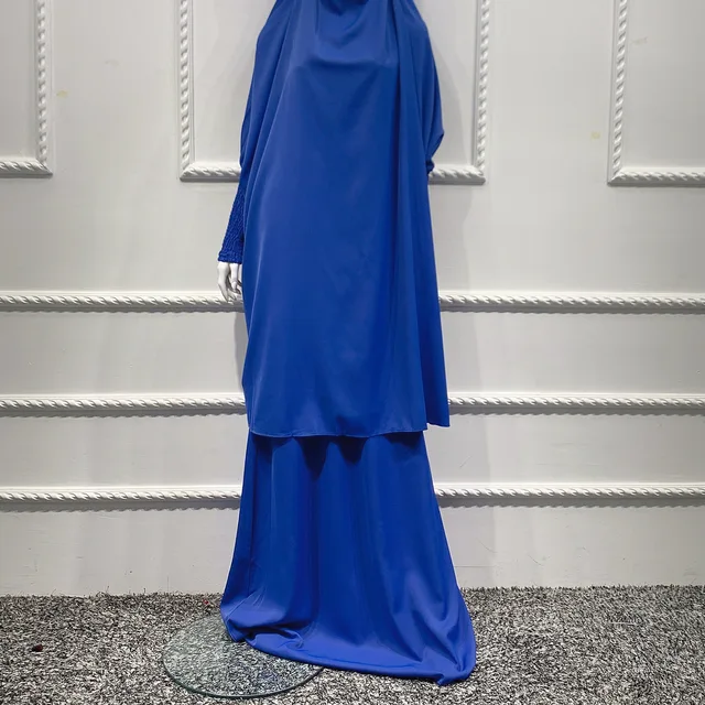Ramadan Eid Prayer Garment Muslim Dress Hooded Abaya Jilbab Hijab Long Khimar Abayas for Women Dubai Islam Niqab Djellaba Burka blue