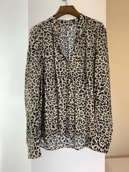 

Women Blouses Casual Loose V-Neck Leopard Shirt Long Sleeve Women Shirt