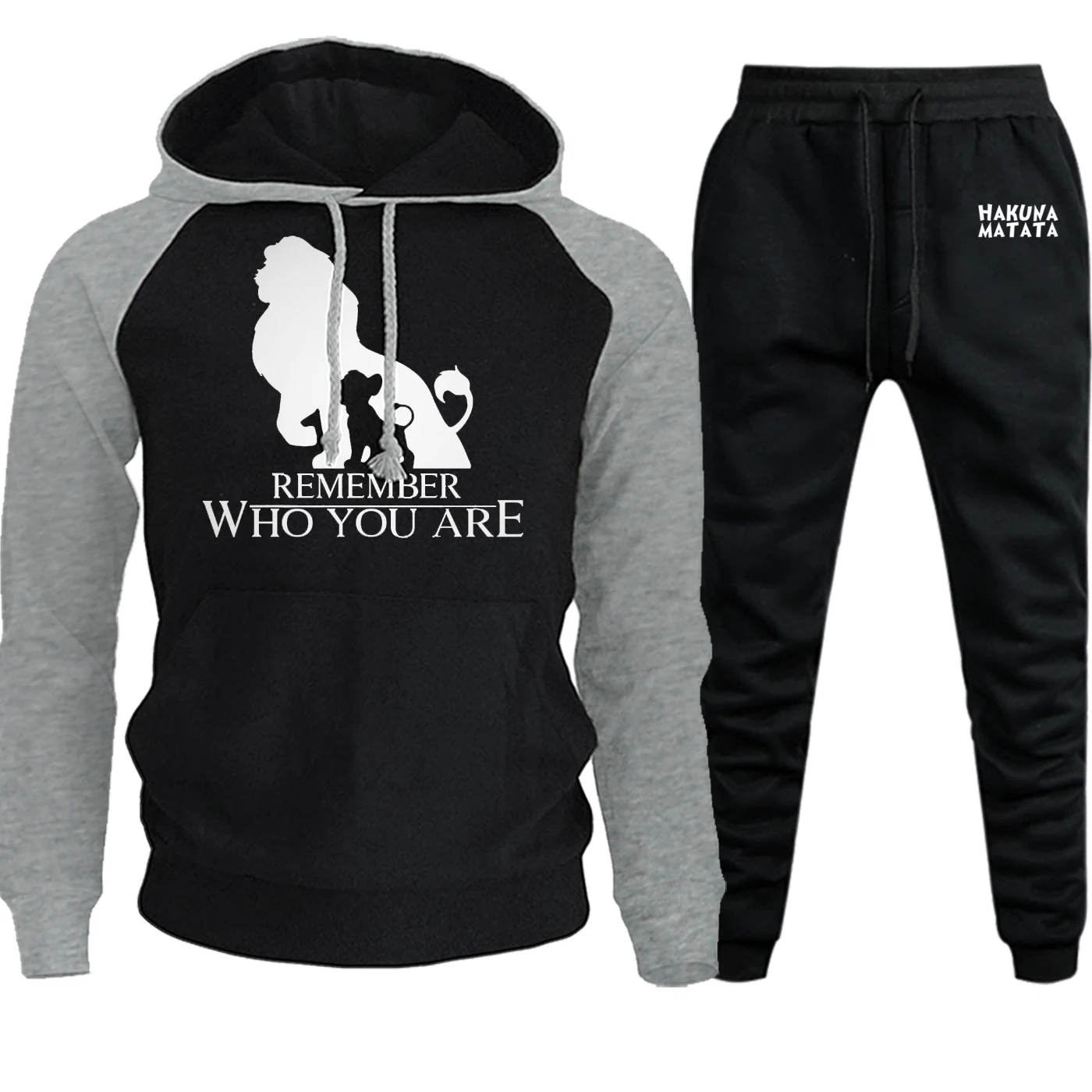 Король Лев Simba Спортивная одежда для мужчин реглан мультфильм толстовки+ брюки наборы Осень Зима пуловер костюм Мужская мода флис с капюшоном