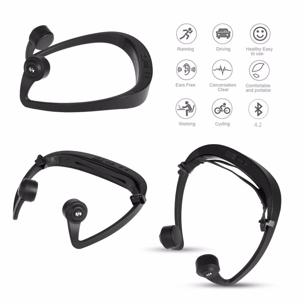 New V9 Ear Hook Bone Conduction Bluetooth 4.2 Sports Headphone Headset With Mic Adjustable headband Free Shipping