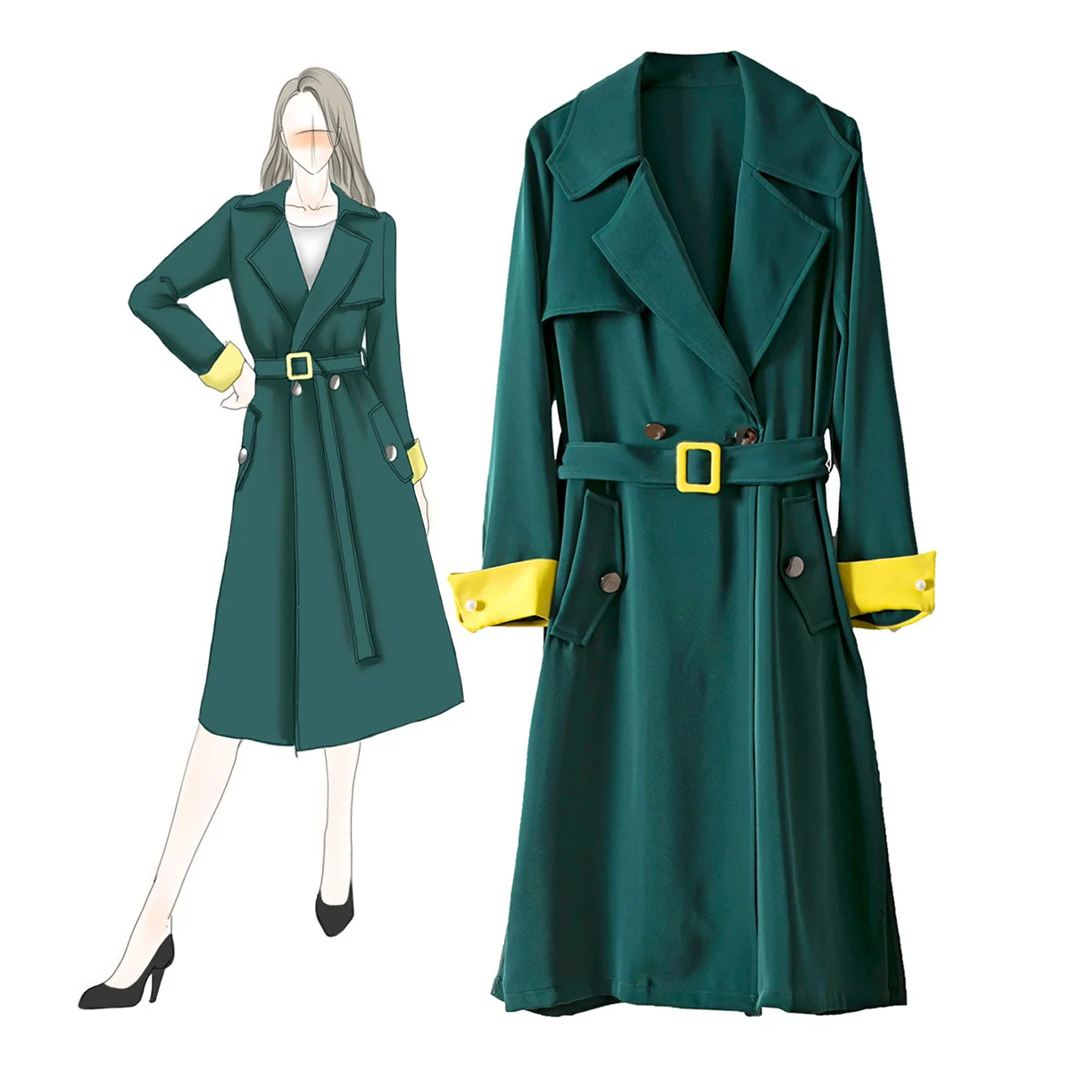 

2019 Europe Brand New Modis 2019 Fall /Autumn Women Casual Oversized Large Pockets Loose Trench Coat Chic Female Windbreaker