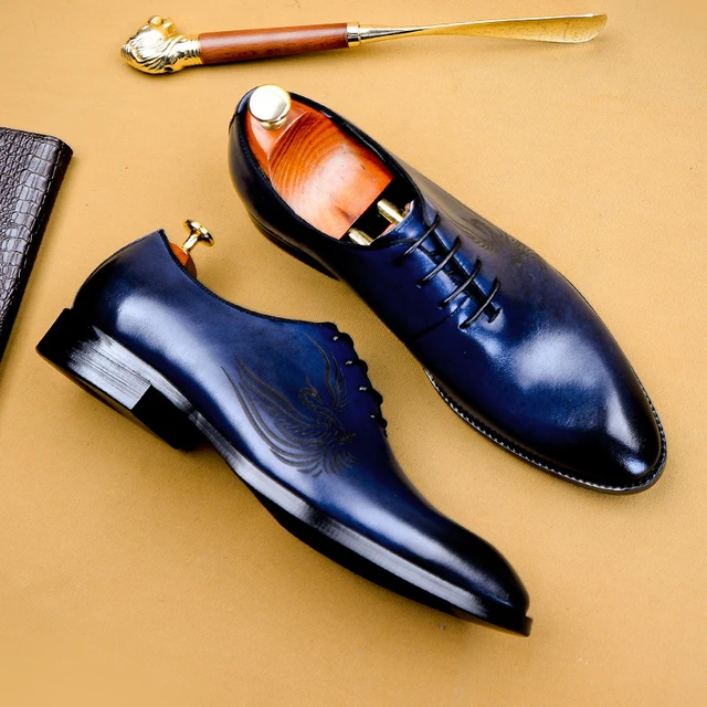 Genuine leather Men casual shoes Men's Apparel Men's Shoes Oxfords color: Black|Blue