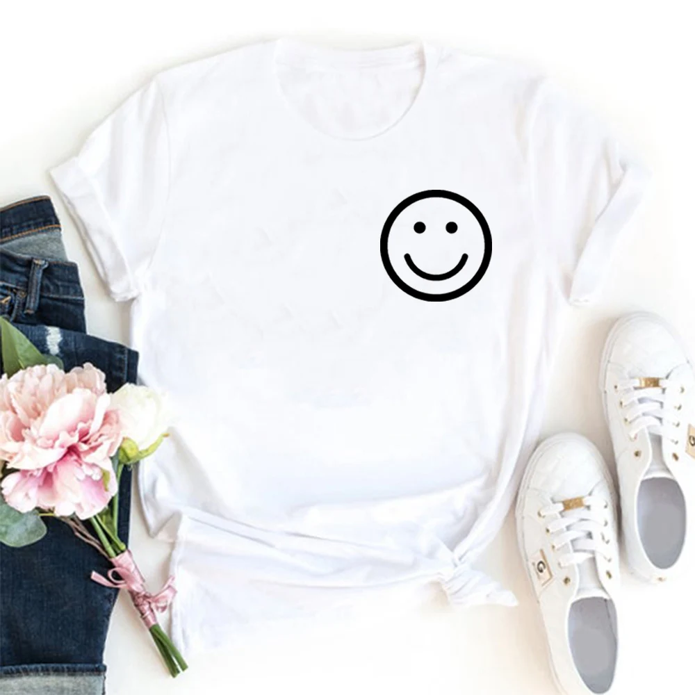 Женский топ свободная Camiseta Mujer забавная футболка со смайликом женские футболки с