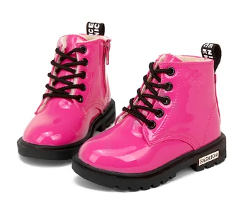 

Children Martin Boots PU Leather Waterproof Motorcycle Boots Winter Kids Snow Boots Brand Girls Princess Shoes Rubber Boots