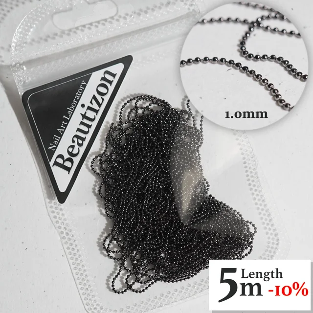 Nail Chain 0.8mm/1.0mm Rose Gold Silver Pixie Stone Decorations Accessory Metal Steel Ball Chain Nail Art Jewelry Black (1.0mm)