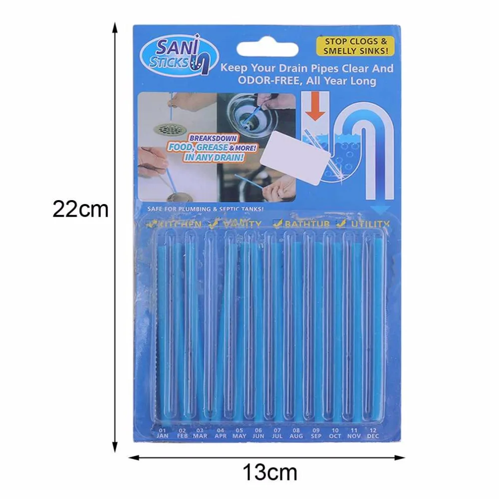 

12pcs/ set Blue Sticks Sewer Rod Drain Cleaner Kitchen Toilet Bathtub Sewage Decontamination To Deodorant Sewer Cleaning Tool