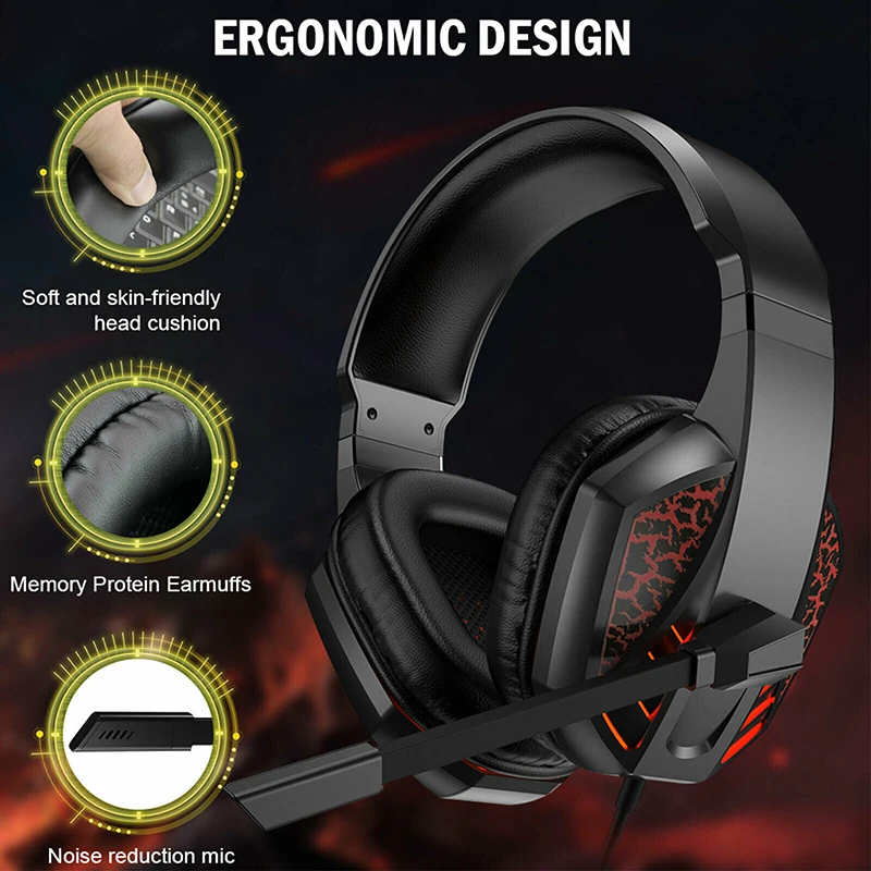 Pohiks 1pc Professionl 3 5mm Wired LED Gaming Headset Adjustable Bass Stereo Headphone With Mic For PC Computer Laptop