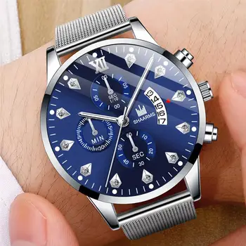 

2020 New Arrival Silver Watch For Men Mesh Band Stainless Steel Quartz Diamond Wristwatch Military Sport Date Business Watches