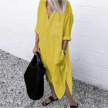 

2022 Fashion Ladies Clothing Xl Cotton and Linen Ladies Dress White Long Sleeve Shirt Casual Women Long Dress Beach