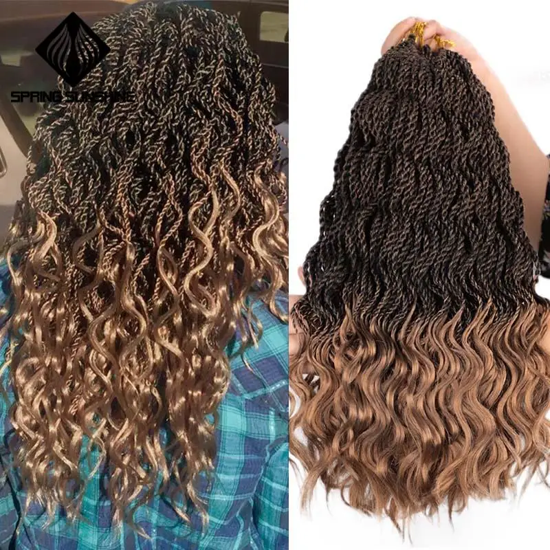 

Spring sunshine Ombre Senegalese Twist Braid Hair Crochet Braids Synthetic Braiding Hair Ends Curly 16inch 35strands/pack