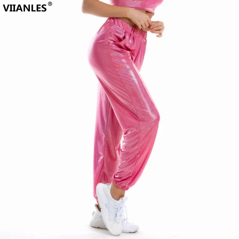 

VIIANLES Women Joggers Sweatpants Hip Hop Pants Sporting Elastic High Waist Trousers Polyester Sexy Loose Club Trousers