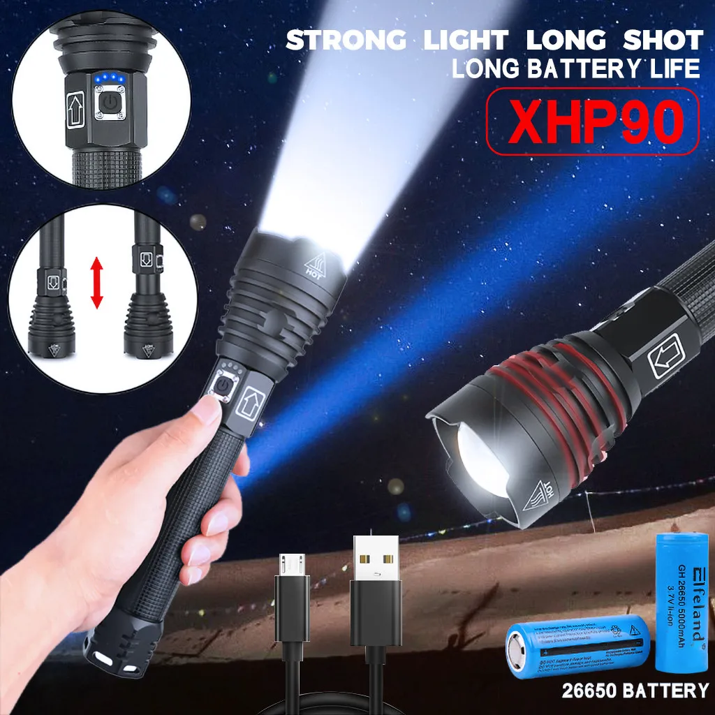 Высокое качество мощный Алюминий сплав Xhp90 светодиодный фонарик Перезаряжаемые 3 режима фонарь