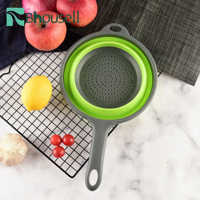 

Bhousell 2pcs/set Foldable Storage Basket with Handle Fruit Vegetable Washing Draining Basket Kichen Accessories Storage