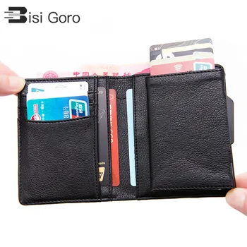 

BISI GORO PU Leather RFID Fashion Card Case Aluminum Box High Quality Multifunctional Business Card Wallet Pop Up Card Holder