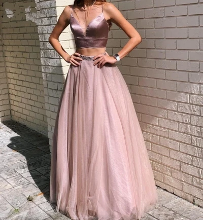 picture color Vestidos de Festa, v-образный вырез, тюль, бисер, пояс, Длинные вечерние платья, 2 предмета, длина до пола, вечерние платья, платье для выпускного вечера, сексуальное - Цвет: picture color