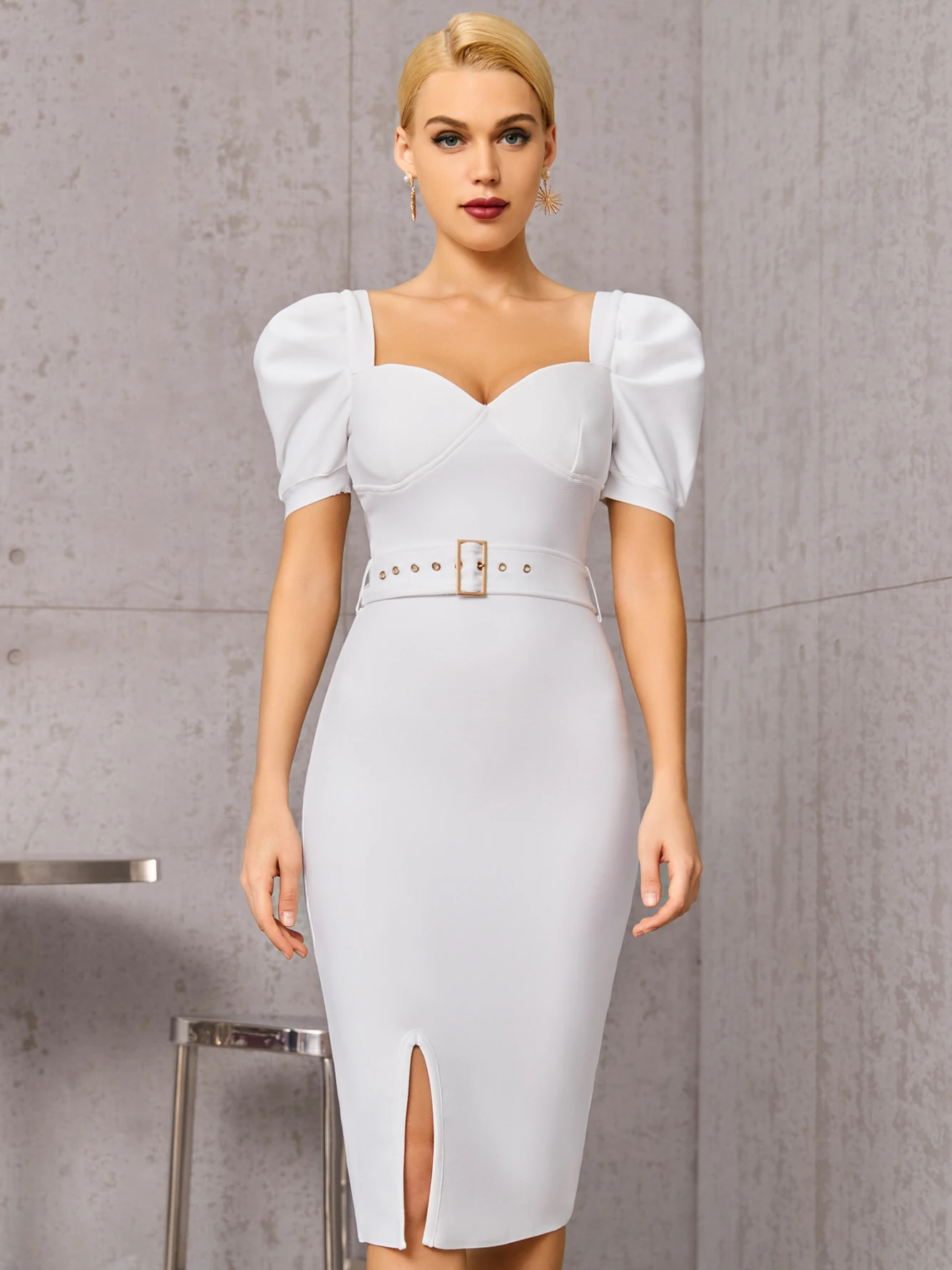 Adyce Black Short Puff Sleeve Club Bandage Dress For Women Sexy 2021 New Summer V Neck Belt Celebrity Runway Party Outfit Dress