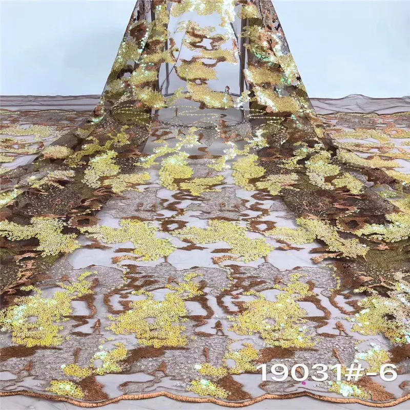 2019 New Arrival Sequins Lace Fabrics yellow African Nigerian 3D Tulle Mesh Fabric for Wedding sequins xb82-472 | Дом и сад