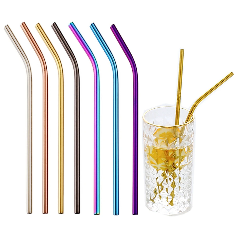 50PCS Reusable Drinking Straws Metal Stainless Steel Bent For Drink Home Bar Accessories 215mm | Дом и сад