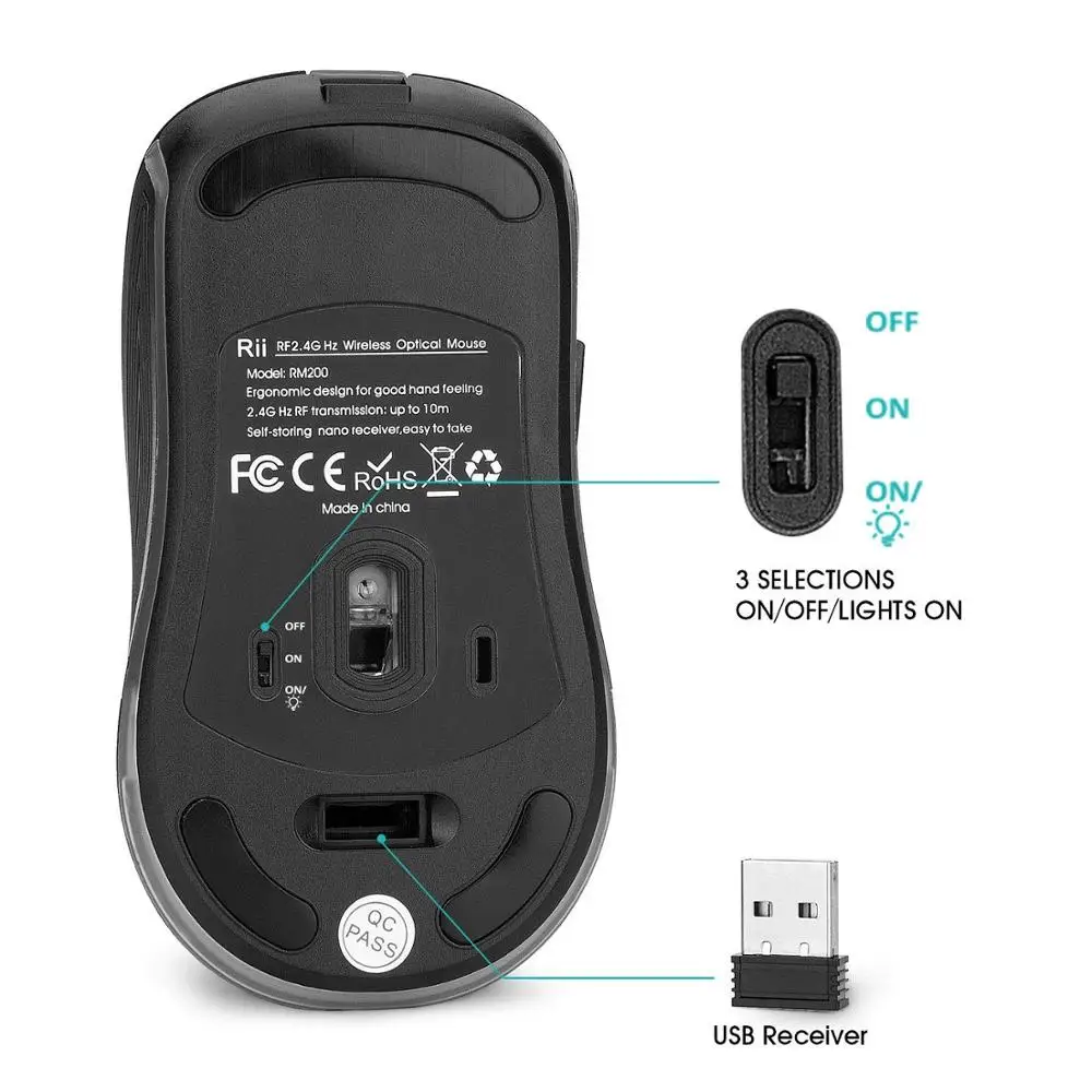 Ratón inalámbrico Rii con receptor USB