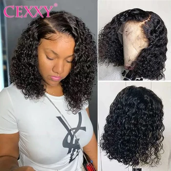 

Curly Bob Lace Front Human Hair Wigs With Baby Hair Indian Water Wave 4x4 Lace Closure Wigs Short Jerry Curly Bob Wigs For Women