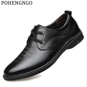 

2019 Autumn New Men Pointed Dress Shoes Genuine Leather Black Business Casual Shoes Office Men's Wedding Oxford Shoes