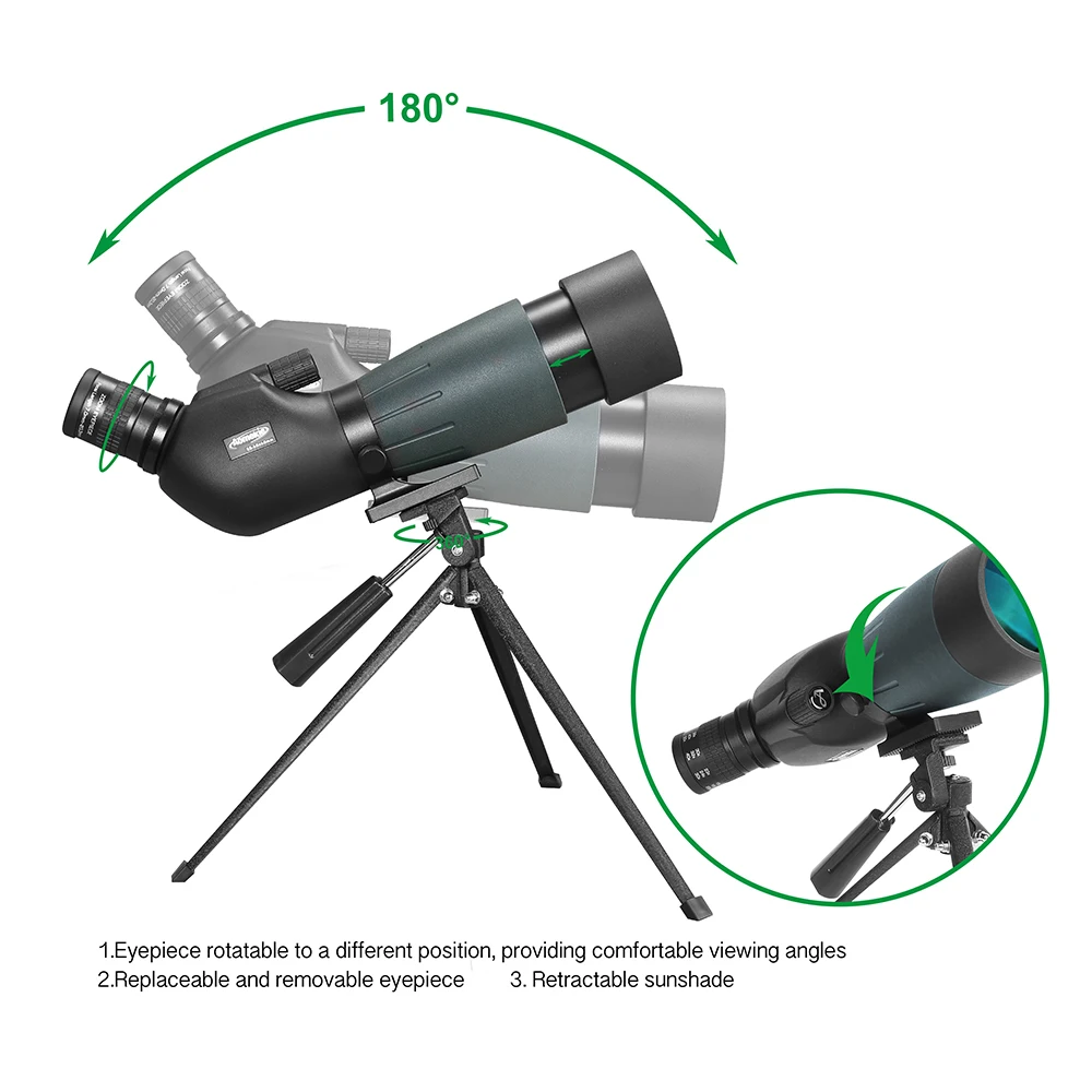 20-60X Zoom Spotting Scope with Tripod Phone Holder 60mm Optical Lens HD Vision Monocular Telescope for Bird Watching Waterproof