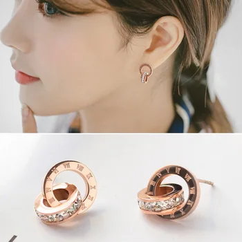 

KNOCK Top Brand Roman Numerals Zircon Stud Earring for Woman 316L Stainless Steel Fashion Never Fade Jewelry