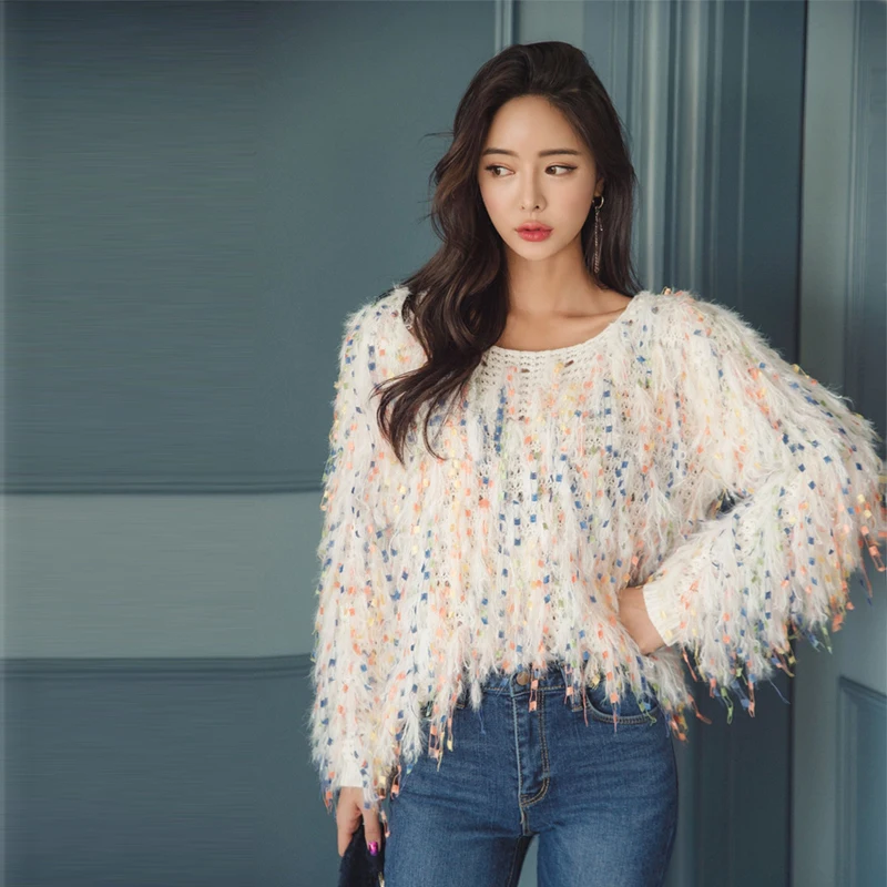 Korean new fashion sweater women autumn winter mohair comfy pullover knitwear colorful tassel sweaters coat sweet tops pull