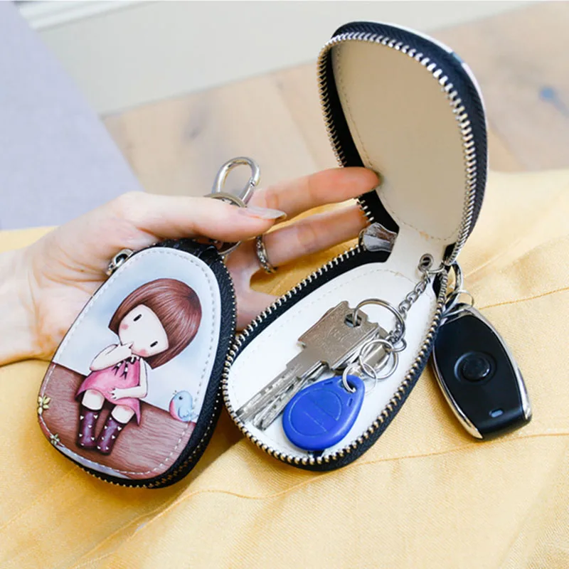 Fashion Painted Design Women Girls Key Bag Small Leather Key Wallets  Housekeepers Car Key Holder Case PU Leather Keychain Pouch - AliExpress