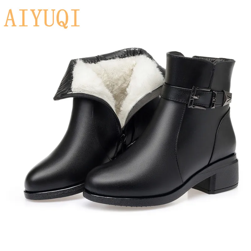wool AIYUQI ботинки; женская обувь; Новинка года; зимняя женская обувь; ботильоны из натуральной кожи и шерсти; теплые зимние ботинки для женщин; большие размеры 41, 42, 43 - Цвет: wool