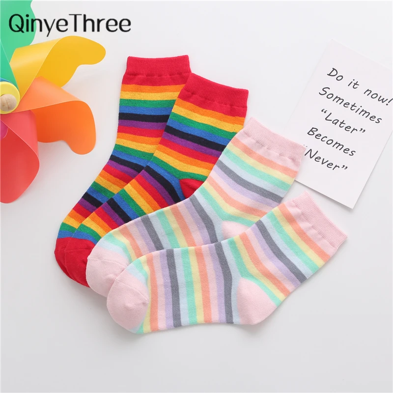 Новинка, платья для девочек красного и розового цвета в радужную полоску, с принтом Новинка модные Носки young арт Забавный хипстер Street Танцы подарочные носки Dropship